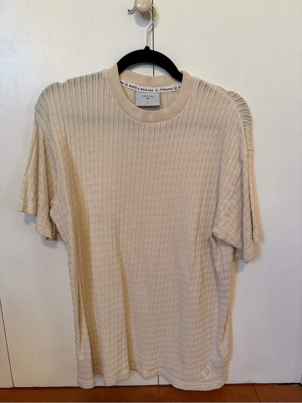 Percival Cream Short-Sleeve Textured Knit Tee